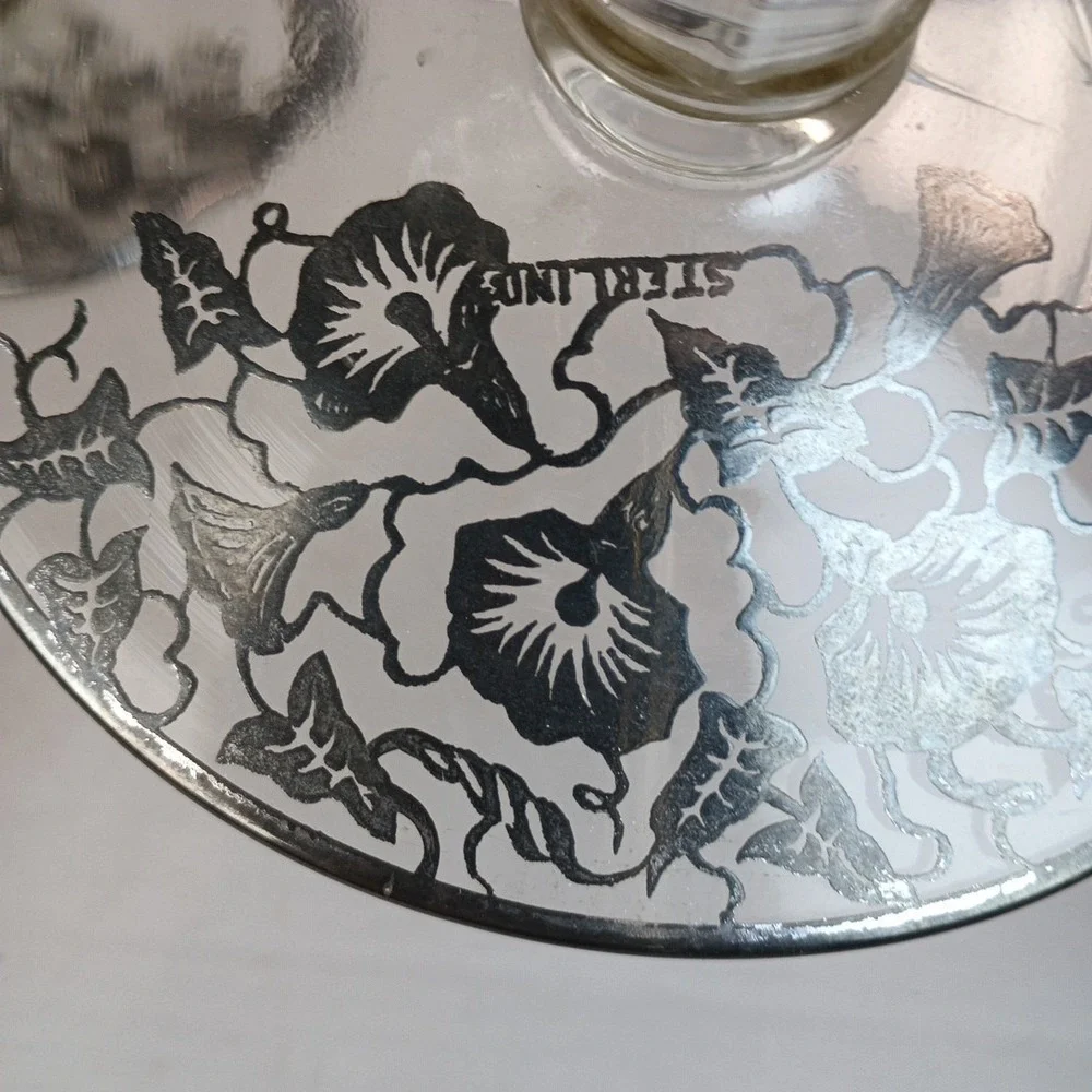 Set Of 2 VTG Antique Sterling Silver Florals Over Clear Crystal Candle Holders